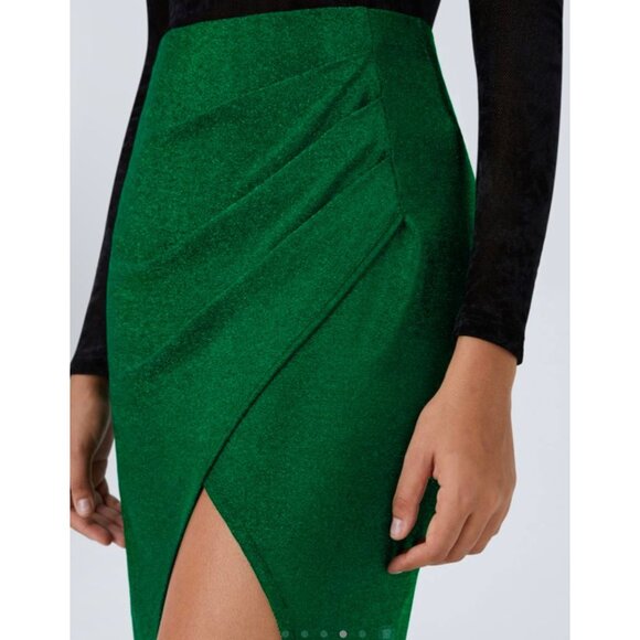 Halara High Waisted Ruched Split Tulip Hem Metallic Party Skirt Sz Medium Green - Picture 6 of 10